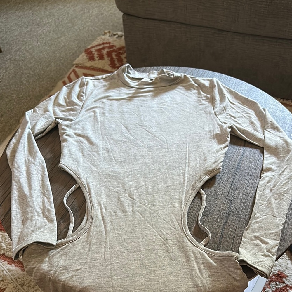 Stylish Beige Cutout Long Sleeve Dress